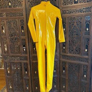 Yellow pvc latex catsuit